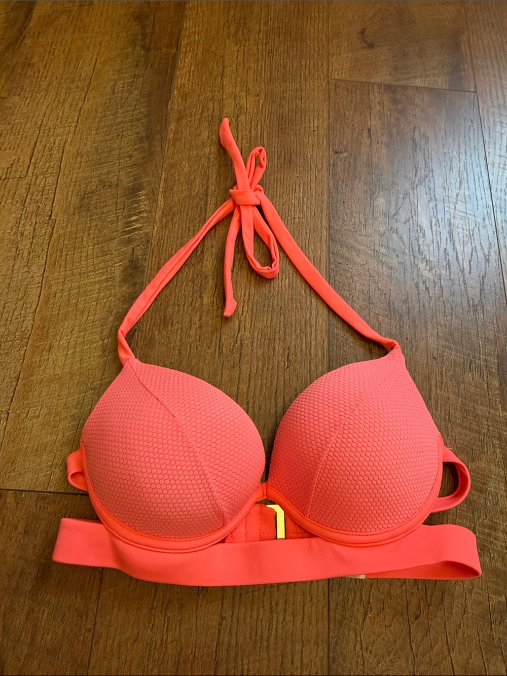 Twin-Set Coral Pink Push-Up Halter Swim Top